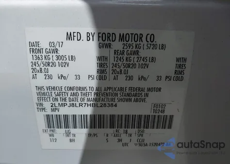 2017 Lincoln Mkx Reserve z USA, uszkodzony, nr VIN 2LMPJ8LR7HBL28384